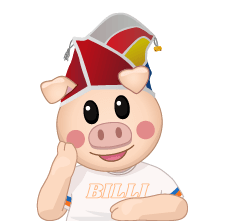 Ein lächelndes cartoonhaftes Schwein mit Karnevalssmütze wirft Konfetti